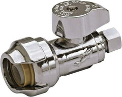 SharkBite - 1/2 & 1/4" Pipe, 200 psi WOG Rating, Brass Stop Valve - Chrome Finished Handle, Push Fit End Connections, For Potable Water Applications - Industrial Tool & Supply