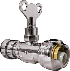 SharkBite - 1/2 & 3/8" Pipe, 200 psi WOG Rating, Brass Stop Valve - Loose Key Handle, Push Fit End Connections, For Potable Water Applications - Industrial Tool & Supply