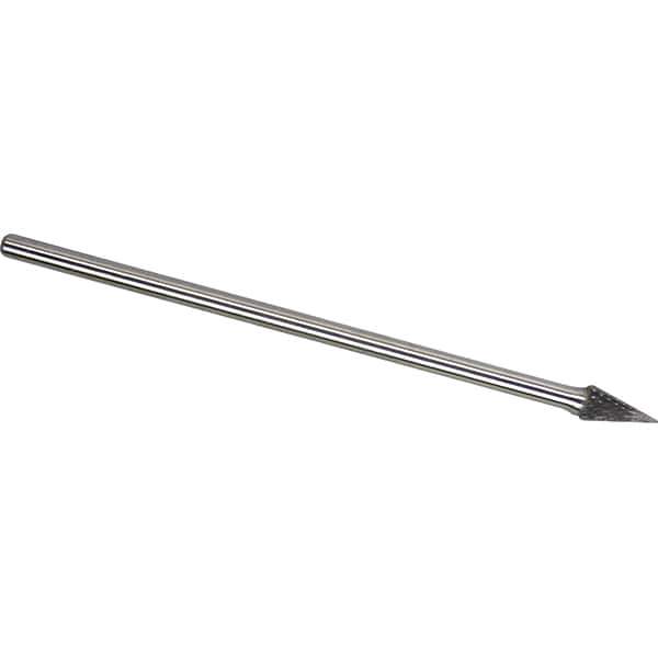 Made in USA - 3/8" Cut Diam, 1/4" Shank Diam, Cone Head Double Cut Burr - Carbide, 5/8" LOC, 6-5/8" OAL - Industrial Tool & Supply