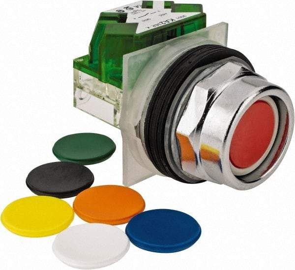 Schneider Electric - 30mm Mount Hole, Recessed, Pushbutton Switch with Contact Block - Octagon, Multicolor Pushbutton, Momentary (MO) - Industrial Tool & Supply
