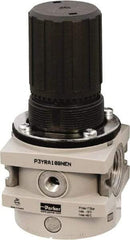 Parker - 1 NPT Port, 550 CFM, Aluminum Hi-Flow Regulator - 0 to 232 psi Range, 254 Max psi Supply Pressure, 1/4" Gauge Port Thread, 3-1/2" Wide x 7.2" High - Industrial Tool & Supply