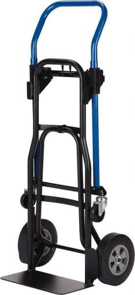 Harper Trucks - 500 Lb Capacity 44" OAH Quick Change Convertible Hand Truck - 14 x 7-1/2" Base Plate, Continuous Handle, Steel, Solid Rubber Swivel Wheels - Industrial Tool & Supply