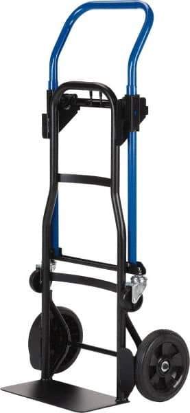 Harper Trucks - 500 Lb Capacity 44" OAH Quick Change Convertible Hand Truck - 14 x 7-1/2" Base Plate, Continuous Handle, Steel, Solid Rubber Swivel Wheels - Industrial Tool & Supply