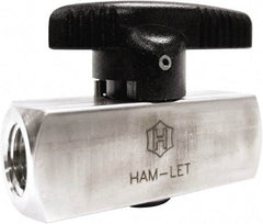Ham-Let - 1/4" Pipe, 3,000 psi WOG Rating, 316/316L Stainless Steel, Inline, One Way Instrumentation Plug Valve - Wedge Handle, FNPT x FNPT End Connections, Reinforced PTFE Seal - Industrial Tool & Supply