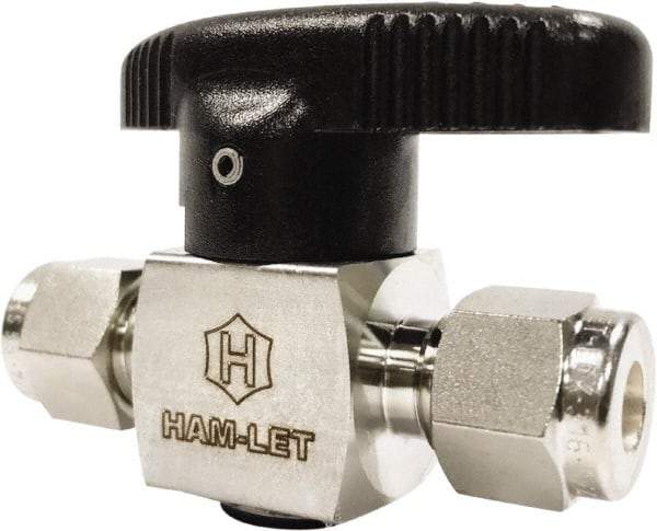 Ham-Let - 1/2" Pipe, 3,000 psi WOG Rating, 316/316L Stainless Steel, Inline, One Way Instrumentation Plug Valve - Wedge Handle, Compression x Compression End Connections, Reinforced PTFE Seal - Industrial Tool & Supply