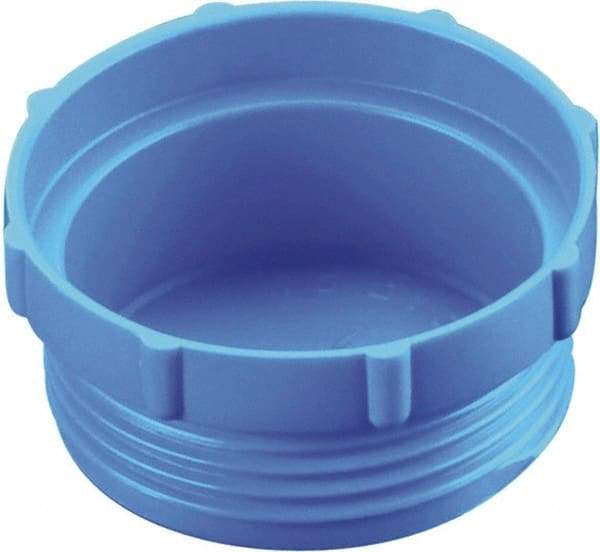 Caplugs - Serrated Round Head, Threaded Plug - 1.12" OD, 47/64" Long, High-Density Polyethylene, Blue - Industrial Tool & Supply