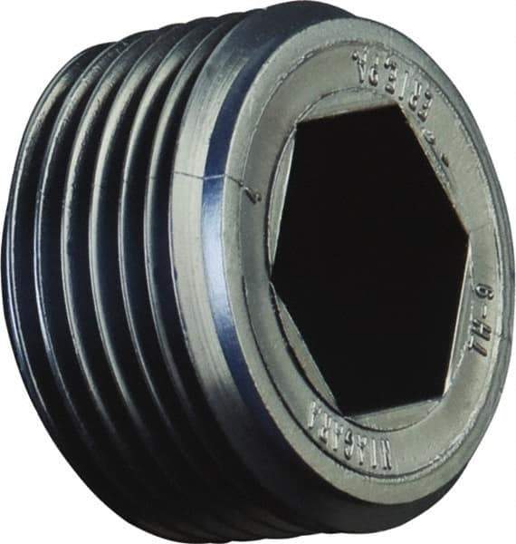 Caplugs - Round Head with Hex Socket, Threaded Plug - 3/8" Long, High-Density Polyethylene, Black - Industrial Tool & Supply