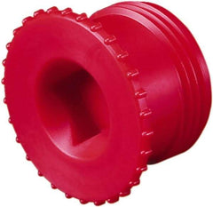 Caplugs - Serrated Round Head, Square Drive, Threaded Plug - 1.56" OD, 31/32" Long, Polypropylene, Red - Industrial Tool & Supply