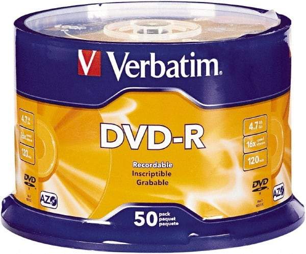 Verbatim - Silver DVD-R Discs - Use with CD, DVD - Industrial Tool & Supply