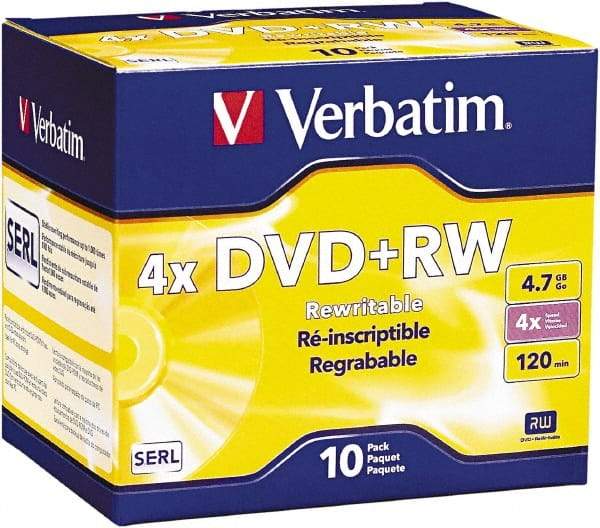 Verbatim - Silver DVD+RW Discs - Use with CD, DVD Drives - Industrial Tool & Supply