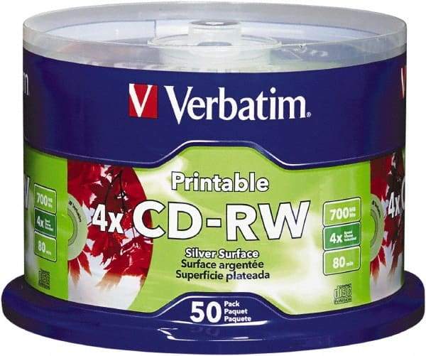 Verbatim - Silver CD-RW Discs - Use with CD, DVD Drives - Industrial Tool & Supply