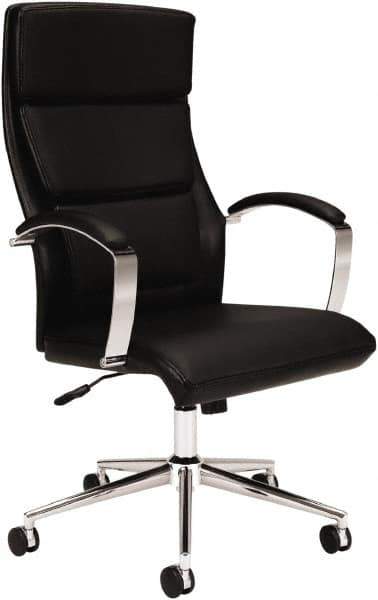 Basyx - 45-3/4" High Executive High Back Leather Chair - 25" Wide x 27-1/2" Deep, Leather Seat, Black - Industrial Tool & Supply