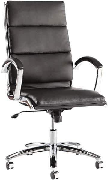 ALERA - 45-1/4" High High Back Chair - 24" Wide x 27-1/4" Deep, Leather Seat, Black - Industrial Tool & Supply