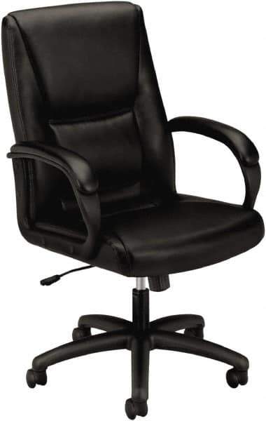Basyx - 45" High Executive Mid Back Chair - 25" Wide x 39-1/4" Deep, Leather Seat, Black - Industrial Tool & Supply