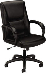 Basyx - 45" High Executive Mid Back Chair - 25" Wide x 39-1/4" Deep, Leather Seat, Black - Industrial Tool & Supply