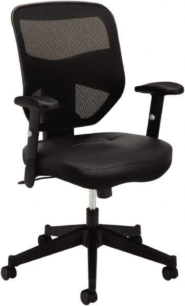 Basyx - 42-1/2" High High Back Chair - 29" Wide x 36" Deep, Leather Seat, Black - Industrial Tool & Supply