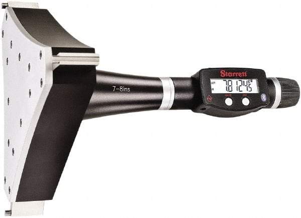 Starrett - 7" to 8", IP67, Carbide Face Electronic Inside Micrometer - 0.00005" Resolution, 0.0003" Accuracy, 4-1/2" Gage Depth - Industrial Tool & Supply