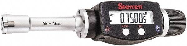 Starrett - 5/8" to 3/4", IP67, Carbide Face Electronic Inside Micrometer - 0.00005" Resolution, 0.00015" Accuracy, 2-3/8" Gage Depth - Industrial Tool & Supply