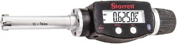 Starrett - 1/2" to 5/8", IP67, Carbide Face Electronic Inside Micrometer - 0.00005" Resolution, 0.00015" Accuracy, 2-3/8" Gage Depth - Industrial Tool & Supply