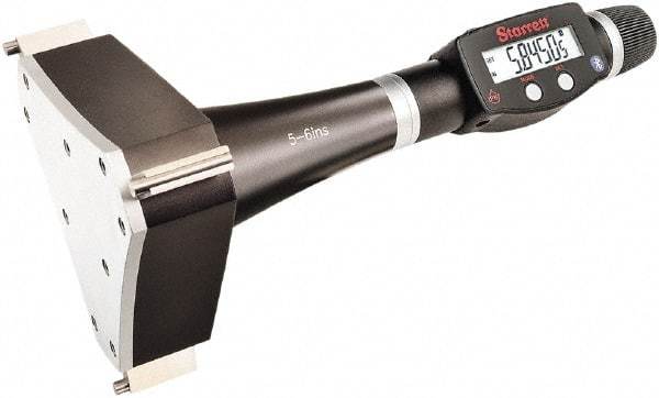 Starrett - 5" to 6", IP67, Carbide Face Electronic Inside Micrometer - 0.00005" Resolution, 0.00025" Accuracy, 4-1/2" Gage Depth - Industrial Tool & Supply
