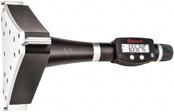 Starrett - 6" to 7", IP67, Carbide Face Electronic Inside Micrometer - 0.00005" Resolution, 0.0003" Accuracy, 4-1/2" Gage Depth - Industrial Tool & Supply