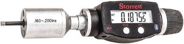 Starrett - 0.16" to 0.2", IP67, Carbide Face Electronic Inside Micrometer - 0.00005" Resolution, 0.00015" Accuracy, 3/4" Gage Depth - Industrial Tool & Supply