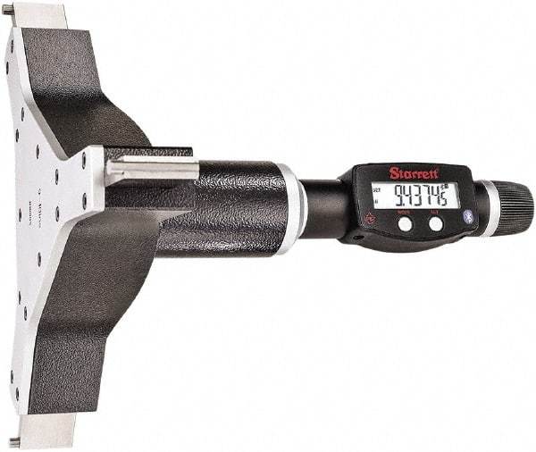 Starrett - 9" to 10", IP67, Carbide Face Electronic Inside Micrometer - 0.00005" Resolution, 0.0003" Accuracy, 4-5/8" Gage Depth - Industrial Tool & Supply