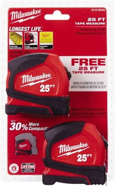 Milwaukee Tool - 25' x 1" Tape Measure - 1/16" Graduation - Industrial Tool & Supply