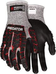 MCR Safety - Size M (8), ANSI Cut Lvl A3, Puncture Lvl 4, Abrasion Lvl 4, Nitrile Coated HPPE Fiber Cut Resistant Gloves - Palm & Fingers Coated, Knit Wrist, Salt & Pepper/Red/Black, Paired - Industrial Tool & Supply