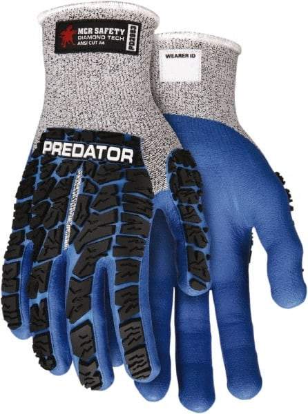 MCR Safety - Size 2XL (11), ANSI Cut Lvl A4, Nitrile Coated Dyneema Diamond HPPE liner Cut Resistant Gloves - Palm & Fingers Coated, EVA Foam Lining, Knit Wrist, Salt & Pepper/Blue/Black, Paired - Industrial Tool & Supply