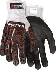 MCR Safety - Size L (9), ANSI Cut Lvl A8, Puncture Lvl 4, Abrasion Lvl 3, Nitrile Coated HPPE Fiber Cut Resistant Gloves - Palm & Fingers Coated, EVA Foam Lining, Knit Wrist, Salt & Pepper/Red/Black, Paired - Industrial Tool & Supply