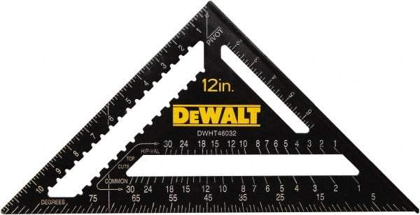 DeWALT - 12" Blade Length x 12" Base Length, Aluminum Rafter Square - 1/8" Graduation, 10.1" Base Width - Industrial Tool & Supply