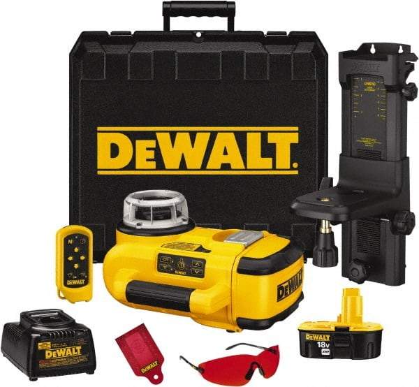 DeWALT - 1,500' Measuring Range, 1/8" at 100' Accuracy, Self-Leveling Rotary Laser - ±5° Self Leveling Range, 60, 250 & 600 RPM, 1 Beam, Lithium-Ion Battery Included - Industrial Tool & Supply