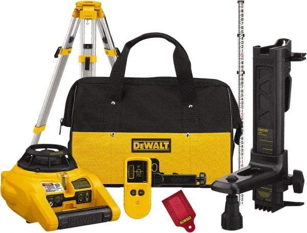 DeWALT - 1,000' Measuring Range, 1/4" at 100' Accuracy, Self-Leveling Rotary Laser - ±5° Self Leveling Range, 150, 300 & 600 RPM, 1 Beam, 2 D Alkaline Battery Included - Industrial Tool & Supply