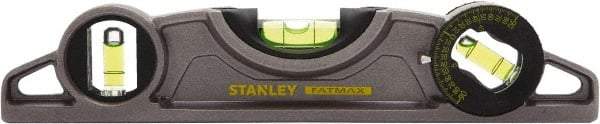 Stanley - Magnetic 9" Long 3 Vial Torpedo Level - ABS Plastic, Silver, 1 45°, 1 Level & 1 Plumb Vials - Industrial Tool & Supply