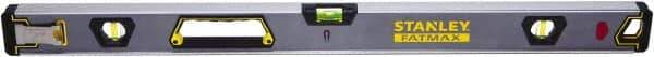 Stanley - Magnetic 32" Long 3 Vial Box Beam Level - Aluminum, Black/Silver/Yellow, 1 Level & 2 Plumb Vials - Industrial Tool & Supply