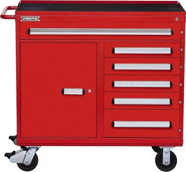 Proto - 6 Drawer Steel Tool Roller Cabinet - 45" Wide x 42-1/2" High x 21-3/8" Deep, Ball Bearing Drawer Slides, Red - Industrial Tool & Supply
