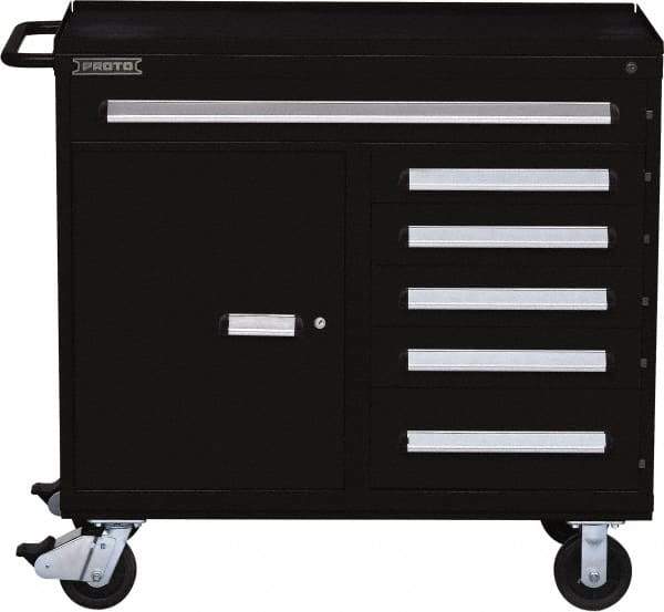 Proto - 6 Drawer Steel Tool Roller Cabinet - 45" Wide x 42-1/2" High x 21-3/8" Deep, Ball Bearing Drawer Slides, Black - Industrial Tool & Supply