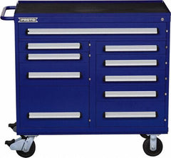 Proto - 10 Drawer Steel Tool Roller Cabinet - 45" Wide x 42-1/2" High x 21-3/8" Deep, Ball Bearing Drawer Slides, Blue - Industrial Tool & Supply