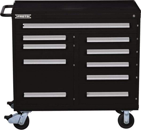 Proto - 10 Drawer Steel Tool Roller Cabinet - 45" Wide x 42-1/2" High x 21-3/8" Deep, Ball Bearing Drawer Slides, Black - Industrial Tool & Supply