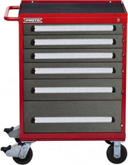 Proto - 6 Drawer Steel Tool Roller Cabinet - 30" Wide x 42-1/2" High x 21-3/8" Deep, Ball Bearing Drawer Slides, Safety Red/Gray - Industrial Tool & Supply