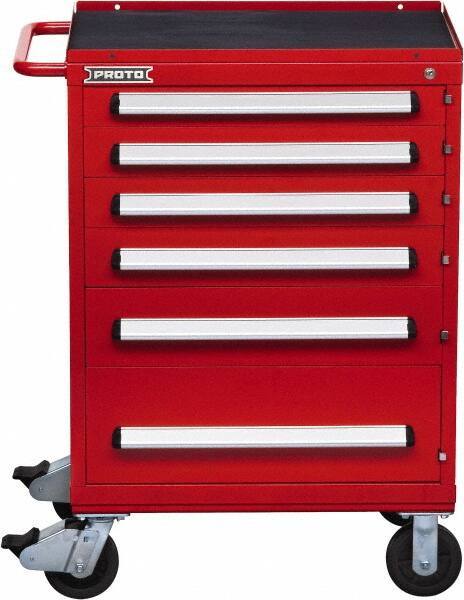 Proto - 6 Drawer Steel Tool Roller Cabinet - 30" Wide x 42-1/2" High x 21-3/8" Deep, Ball Bearing Drawer Slides, Red - Industrial Tool & Supply