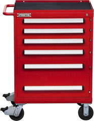 Proto - 6 Drawer Steel Tool Roller Cabinet - 30" Wide x 42-1/2" High x 21-3/8" Deep, Ball Bearing Drawer Slides, Red - Industrial Tool & Supply