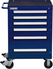 Proto - 6 Drawer Steel Tool Roller Cabinet - 30" Wide x 42-1/2" High x 21-3/8" Deep, Ball Bearing Drawer Slides, Blue - Industrial Tool & Supply