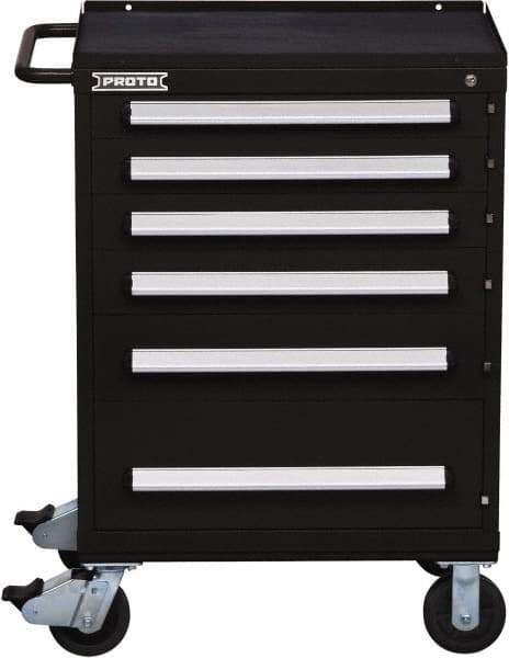 Proto - 6 Drawer Steel Tool Roller Cabinet - 30" Wide x 42-1/2" High x 21-3/8" Deep, Ball Bearing Drawer Slides, Black - Industrial Tool & Supply