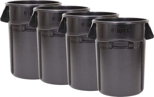 Rubbermaid - 55 Gal Gray Round Trash Can - Polyethylene, None Graphic, 33.2" High, Lid Not Included - Industrial Tool & Supply