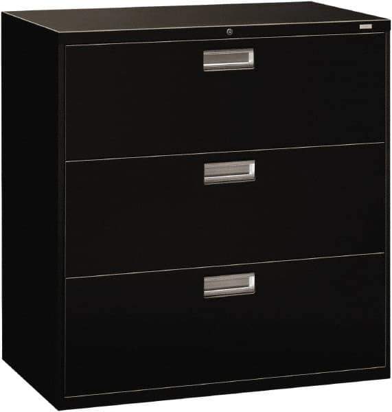 Hon - 42" Wide x 40.88" High x 19-1/4" Deep, 3 Drawer Lateral File - Steel, Black - Industrial Tool & Supply