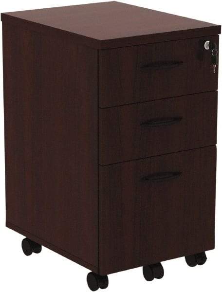 ALERA - 15.88" Wide x 28.38" High x 20-1/2" Deep, 3 Drawer Pedestal - Woodgrain Laminate, Mahogany - Industrial Tool & Supply