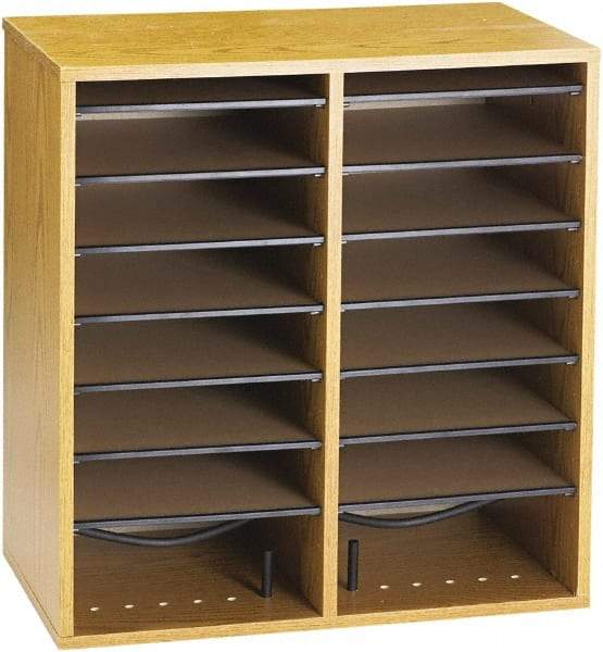 Safco - 19-1/2" Wide x 21" High x 11-3/4" Deep Laminated Compressed Wood Document Organizer - 16 Compartments, Medium Oak, 9" Wide x 2-1/4" High x 11-1/2" Deep Compartment - Industrial Tool & Supply