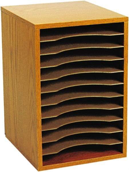 Safco - 10-3/4" Wide x 16" High x 12" Deep Fiberboard, Hardboard & Laminated Compressed Wood Document Organizer - 11 Compartments, Medium Oak, 9-1/2" Wide x 1-1/4" High x 11-5/8" Deep Compartment - Industrial Tool & Supply